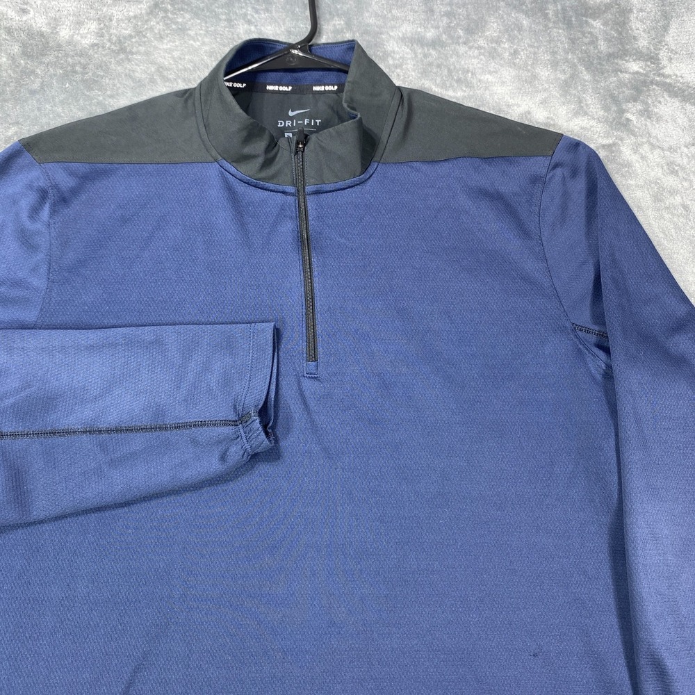 Nike Golf Dri Fit Pullover Men XL Blue Gray Long Sleeve 1/4 Zip Mock Neck Active
